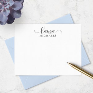 Personalized Note Cards Stationery Set -  Stationery with Envelopes in Choice of Colors - Set of 10 Flat A2 Stationary Notes with Name