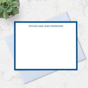 Classic Border Note Card Stationary with Name in Simple Modern Font, Flat Notecards and Envelope Stationery Set, Choose Colors | Set of 10