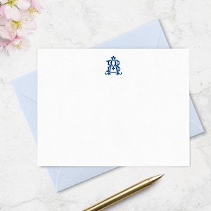 Chic Interlocking 2 Letter Monogram Note Cards, Classic Monogrammed Personalized  Stationery in Choice of Colors A2 or A7