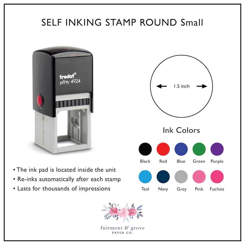 Return Address Stamp Round with Leaves and Calligraphy Font Custom Wreath Self Inking or Wooden Stamp with Handle Housewarming Gift
