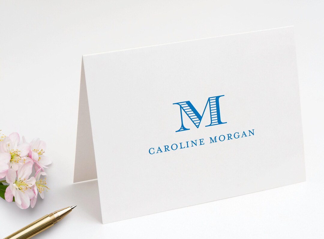 Folded Note Cards With Monogram and Name, Personalized Fold Over ...