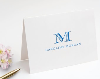Folded Note Cards with Monogram and Name, Personalized Fold Over Monogrammed Stationery Set with Envelopes, Choose your Colors | Set of 10