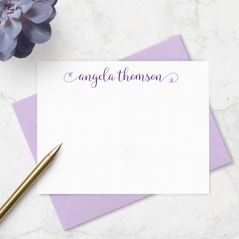 Personalized Stationary Note Cards & Envelope Set, Custom Stationery Flat Notecards with Name in Script in Choice of Colors Set of 10 image 1