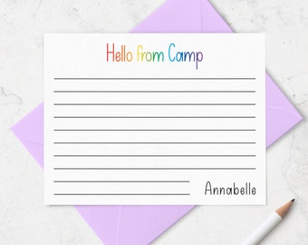 Personalized Camp Stationery Note Cards for Girls or Boys, Camp Notes with Rainbow Lettering, Camp Stationery for Children Kids | Set of 10