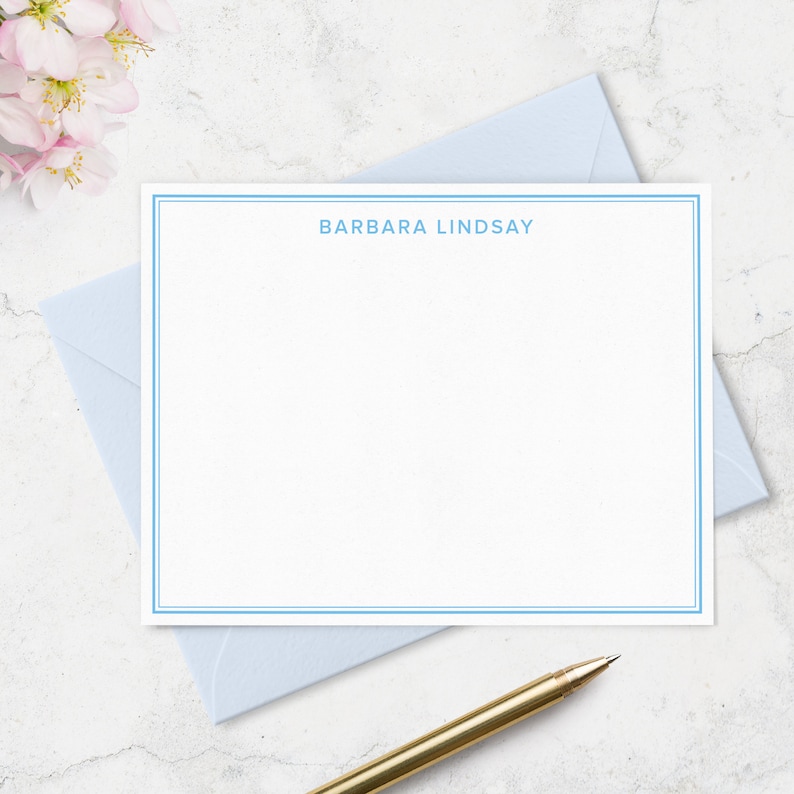 Double Border Note Card Stationary with Name in Modern Font, Set of 10 Flat Notecards, Simple Professional Business Note Card Stationery Set image 4