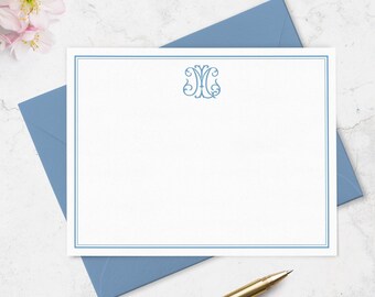 Couture Interlocking 2 Letter Monogram Note Cards with Border, Classic Monogrammed Personalized  Stationery in