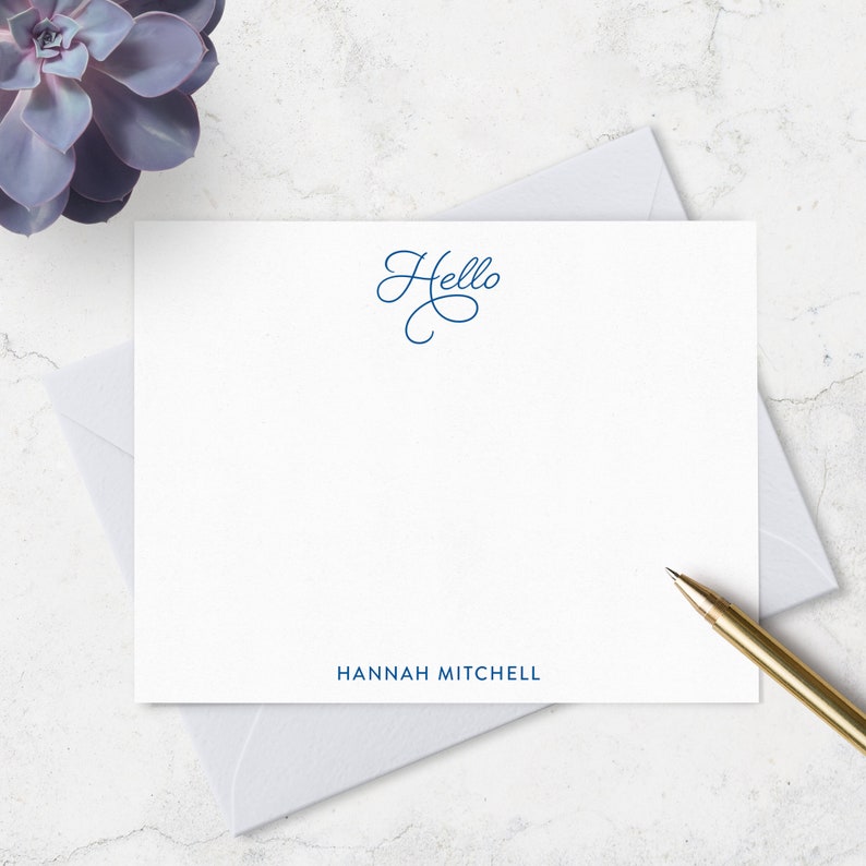 Personalized Hello Note Cards and Envelopes Stationery Set, Flat A2 Cards Personalized with Name, Choose Your Colors Set of 10 image 3