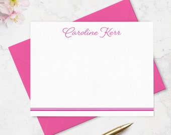 Personalized Note Cards & Envelope Stationery Set, Custom Notecards and Envelopes,  Set of Flat A2 Notes in Choice of Colors