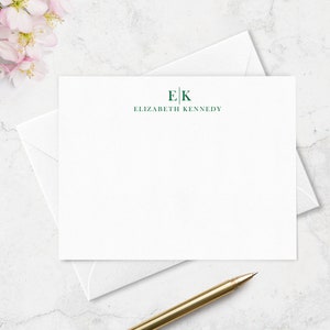 Personalized Monogram Note Card Set with 2 Letters and Full Name,  Stationary Notecards and Envelopes, Choice of Colors | Set of 10