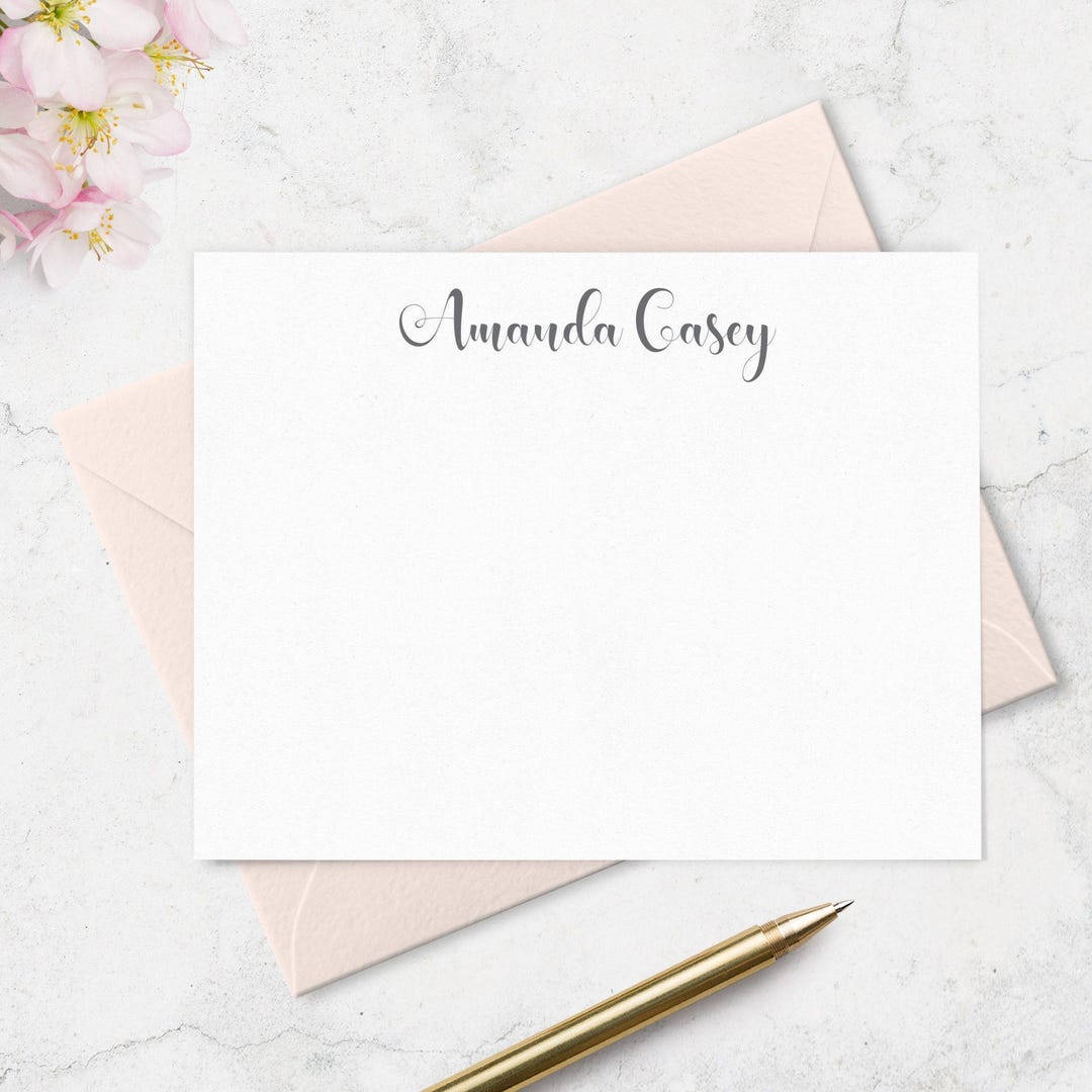 Personalized Name Note Card & Envelopes, Custom Stationery for Ladies ...