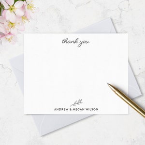 Thank You Note Cards Stationery Set with Personalized Names, great for Couples or Wedding Thank You Notes, Choose Ink and Envelope Colors image 1