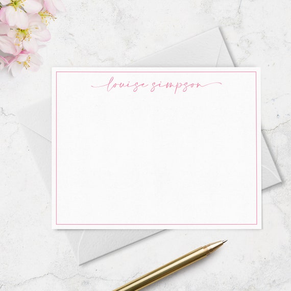 Personalized Stationery Note Cards for Women with Name in Calligraphy  Script Font - Boxed Flat Notecard Stationary Set, Choose Your Colors and  Set