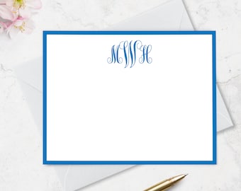 Monogram and Border Note Cards, Personalized Classic Stationery Set with 3 Letter Monogram, Choose your Ink and Envelope Colors, Set of 10