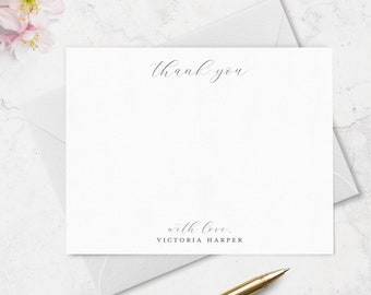 Thank You Note Cards & Envelopes Personalized with Name - Bridal Shower or Wedding Thank You Stationary in Choice of Colors | Set of 10