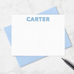 Personalized Blue Stationary Set, Kids Note Cards with Envelopes
