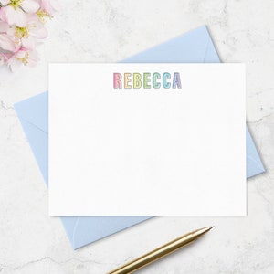 Pastel Rainbow Personalized Note Card & Envelope Stationery Set great for Teens or Children,  Set of 10 A2 Flat Note Cards