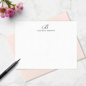 Monogrammed Note Cards Set, Custom Stationery with Monogram and Full Name,  Set of 10, Choice of Ink and Envelope Colors