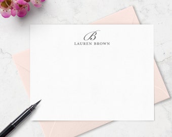 Monogrammed Note Cards Set, Custom Stationery with Monogram and Full Name,  Set of 10, Choice of Ink and Envelope Colors