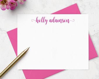 Personalized Note Cards & Envelope Set, Custom Stationery with Name in Choice of Colors - A2 or A7