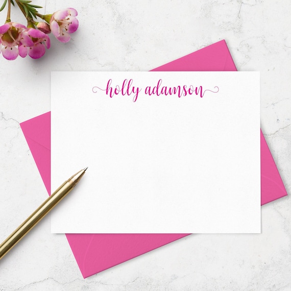 Personalized Note Cards & Envelope Set, Custom Stationery with Name in Choice of Colors - A2 or A7