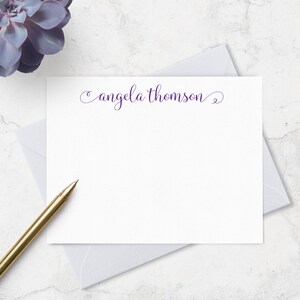 Personalized Stationary Note Cards & Envelope Set, Custom Stationery Flat Notecards with Name in Script in Choice of Colors Set of 10 image 2