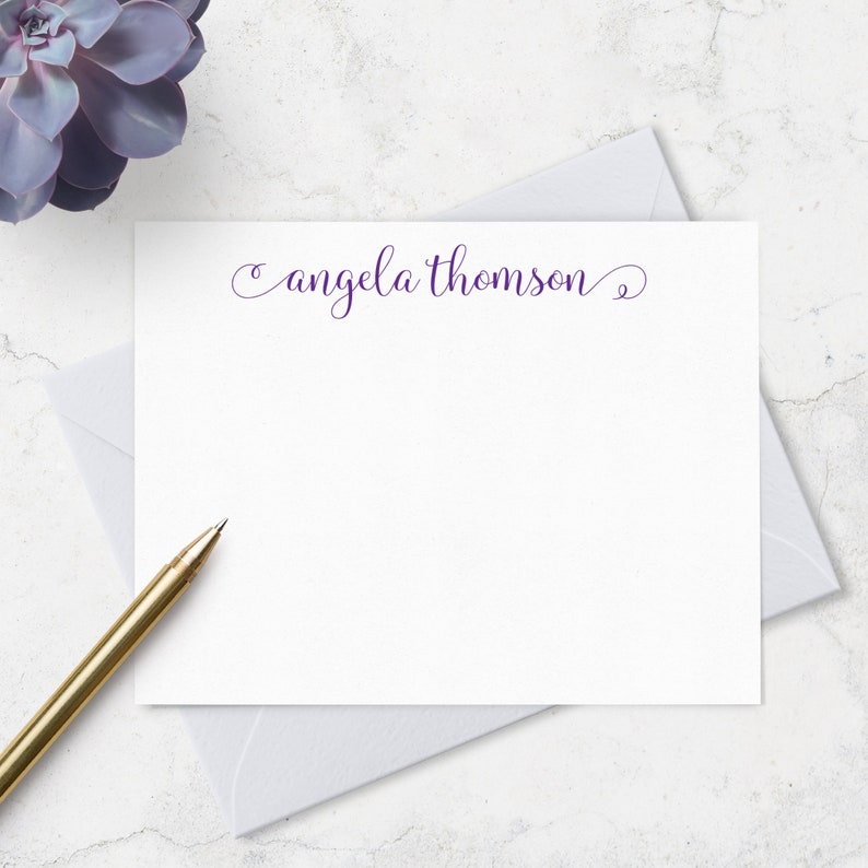 Personalized Stationary Note Cards & Envelope Set, Custom Stationery Flat Notecards with Name in Script in Choice of Colors Set of 10 image 2