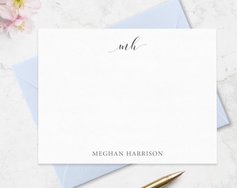 Personalized Monogram Note Card Set: Custom Monogrammed Stationery, Choice of Colors | A2 or A7