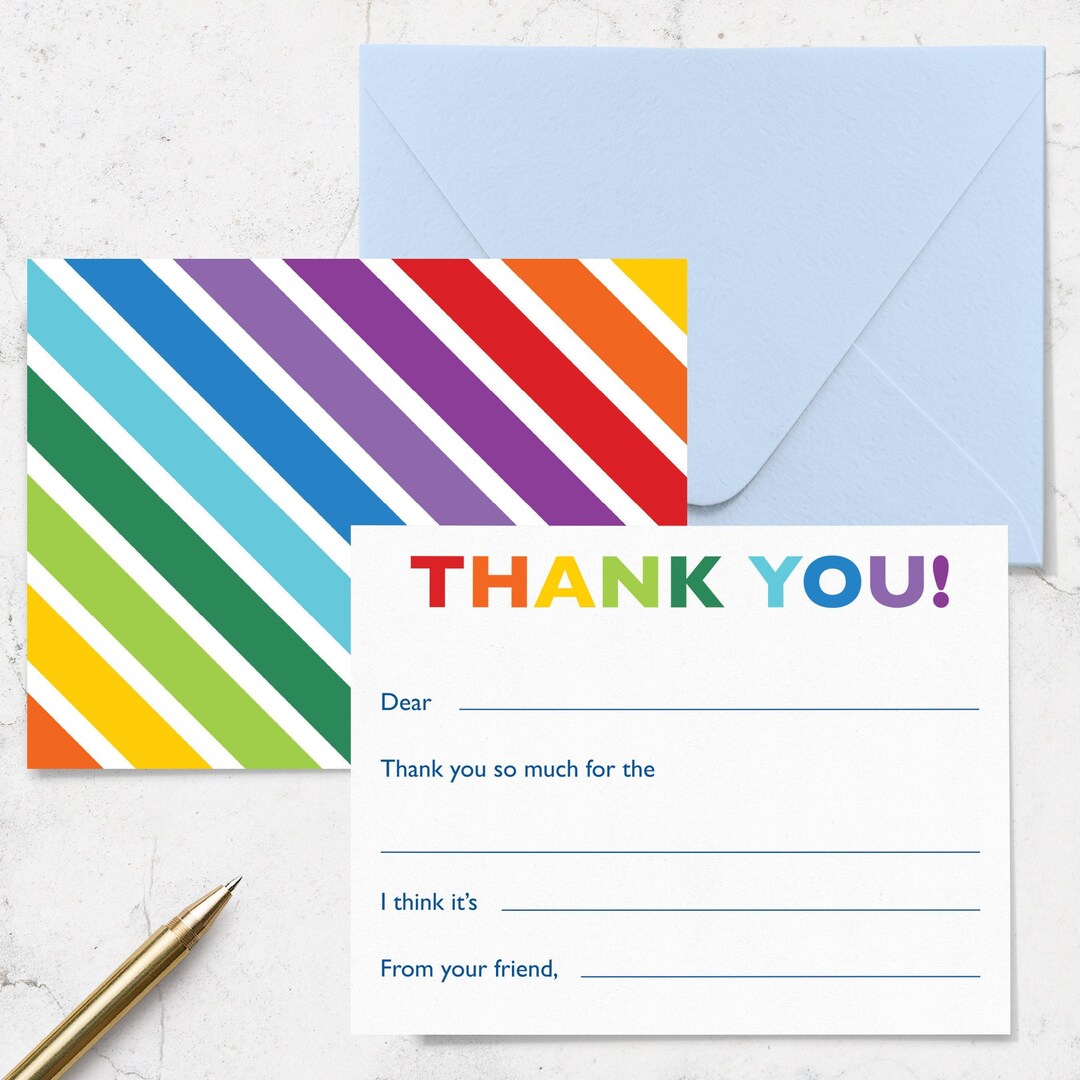 Kids Rainbow Thank You Notes: Fill-in-the-blank Cards - Etsy