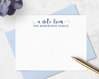 Family Note Cards and Envelopes Stationery Set, Personalized with Family Name, Choose your Ink and Envelope Colors