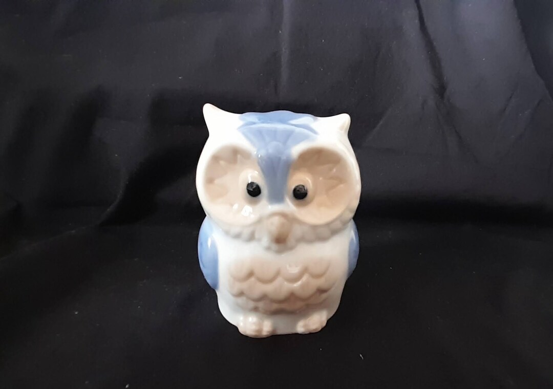 Small Ceramic OWL MONEY BOX Ideal Christmas Gift humorous Cute White Blue Gift Idea Collectable