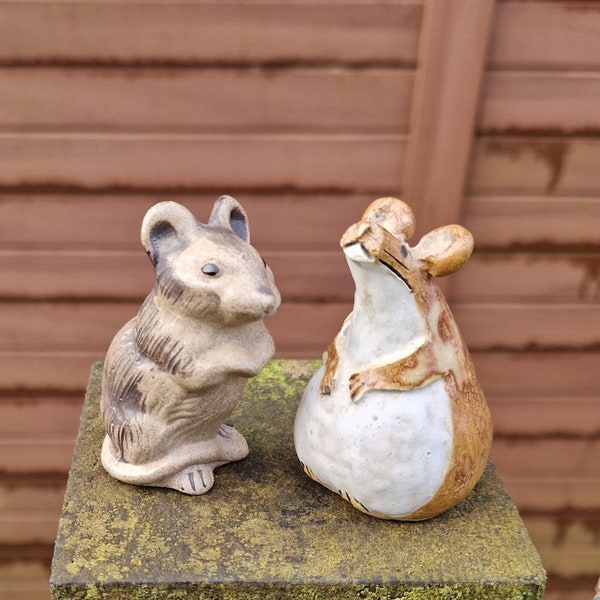 Vintage Poole Pottery Mouse and Hand Painted Pottery Mouse marked MD ~ Standing ~ Collectable.