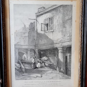 Antique Art Print. &#39;Old House Formerly In Christmas Street&#39; BRISTOL The Residence of Mr. Boucher executed in 1643 with Mr. Yeomans.