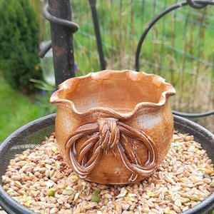 A Small Vintage Studio Pottery Planter ~ Slip Glaze~ Rope Bow Decoration  Pattern ~ Undulating Rim ~ Signed J Sharpe ~ Unique ~ Collectable.