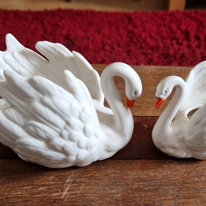 Vintage Set of 2 Goebel Bisque Swan Figurines ~ Planters ~Candle Holders ~ Orange Beaks ~ Stamped ~ Detailed ~ Home Decor ~ Ideal Gift.