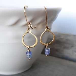 Tanzanite Dangle Earrings, Tanzanite Gemstones, Dainty Earrings, 14k Gold Fill Lever Backs, December Birthstone Gift, Handmade Jewelry Gift