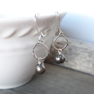 Freshwater Pearl Dangle Earrings, Sterling Silver & Peacock Blue Purple Pearls, Lever Backs, Handmade Jewelry Gift, Birthday Gift For Her