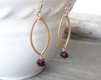 Garnet Dangle Earrings, 14k Gold Fill Ear Wires, Red Garnet Gemstone Beads January Birthstone Gift, Handmade Jewelry Birthday Gift For Her