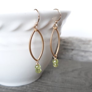 Peridot Dangle Earrings, 14k Gold Fill, August Birthstone Gift, Peridot Gemstone Beads, Gold Plated Marquise, Handmade Jewelry, Gift For Her