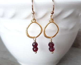 Garnet Dangle Earrings, 14k Gold Fill, Gemstone Bead Earrings, Red Garnet Jewelry, January Birthstone Gift, Handmade Jewelry, Gift For Her