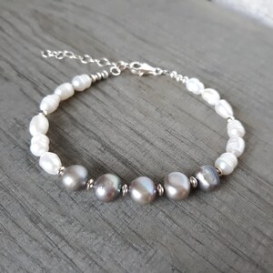 Freshwater Pearl Beaded Bracelet, Boho Pearl Bracelet, White Pearl Beads, Sterling Silver, Unique Handmade Jewelry, Bridal Gift For Her
