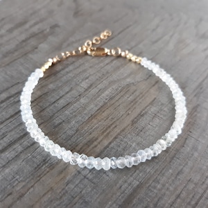 Aquamarine Dainty Gemstone Beaded Bracelet, 14k Gold Fill, Stacking Bracelet, March Birthstone Jewelry Birthday Gift, Mother&#39;s Day Gift