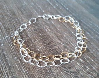 Sterling Silver & 14k Gold Filled Chain Everyday Bracelet, Mixed Metal Two Tone Adjustable Delicate Bracelet, Mother's Day Jewelry Gift