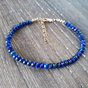 Lapis Bracelet, 14k Gold Fill, Blue Lapis Lazuli Gemstone Beaded Bracelet, September Birthstone, Handmade Jewelry For Her, Mother&#39;s Day Gift