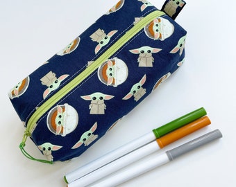 Handmade lined unique zippered boxy pouch - pencil case - makeup - project - toiletry - knitting - crochet - notions pouch - Epi pen - gift