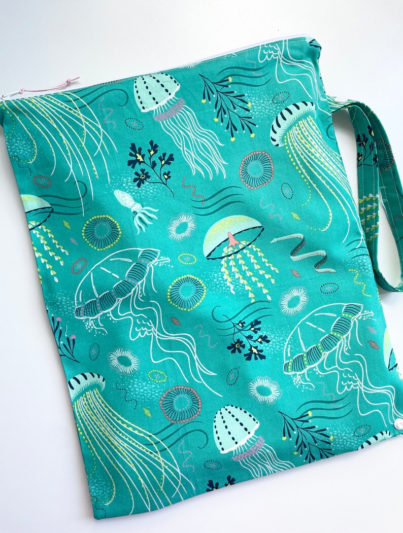 Large Wet swim-diaper pool beach-bag-zippered PUL lined-water resistant 12x14 image 2