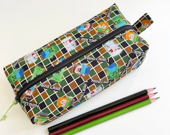 Handmade lined unique zippered boxy pouch - pencil case - makeup - project - toiletry - knitting - crochet - notions pouch - Epi pen - gift