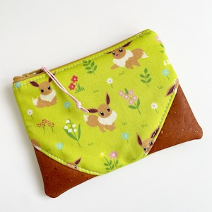 Handmade zippered coin purse - card- change purse - wallet - gift card holder - pocket monsters floral Japanese fabric