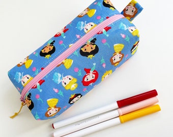 Handmade zippered pouch - pencil case - boxy pouch - princess - Ariel Cinderella Belle