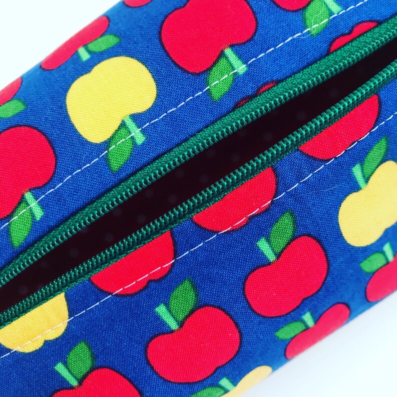 boxy pouch- apples school Handmade zippered pouch pencil case