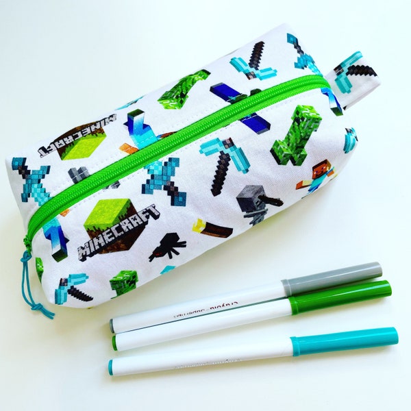 Handmade lined unique zippered boxy pouch - pencil case - makeup - project - toiletry - knitting - crochet - notions pouch - Epi pen - gift